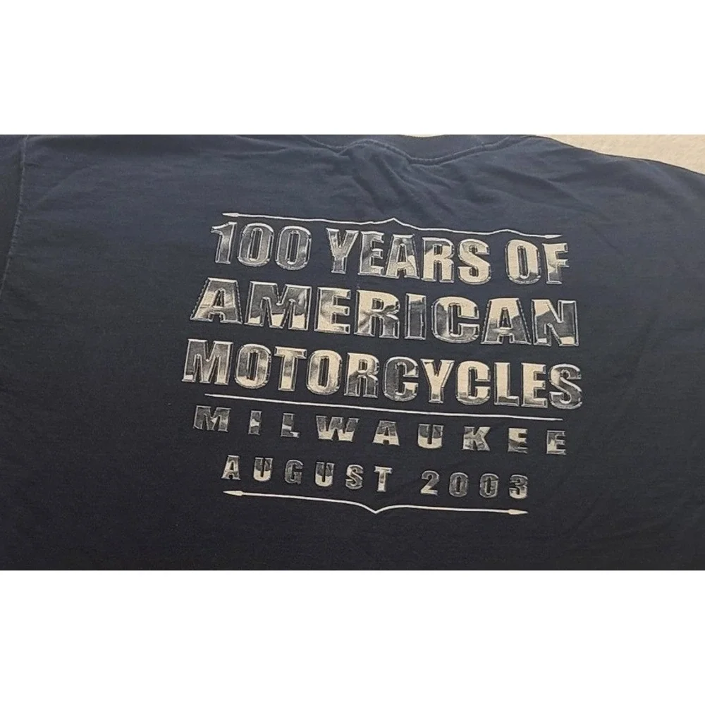 Vintage Milwaukee 2003 100 Years of American Motor Men's T-Shirt 2XL Navy Blue